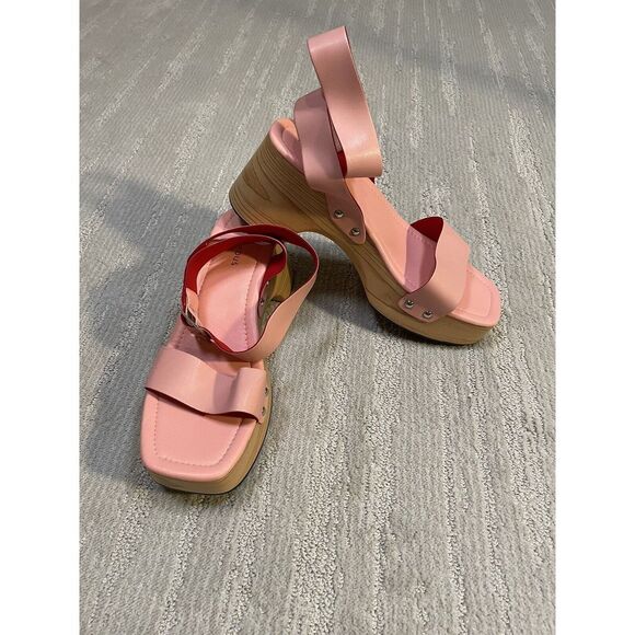 Glamorous Baby-Pink Open Toe Block-Heel Sandals Womens Size 9 Chunky Strapy Heel - Picture 1 of 12
